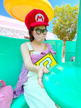 「ユニバ」｜「アイテム（オールインワン・サロペット）」を使った、めそさん（レディース・158cm）の夏コーディネート
