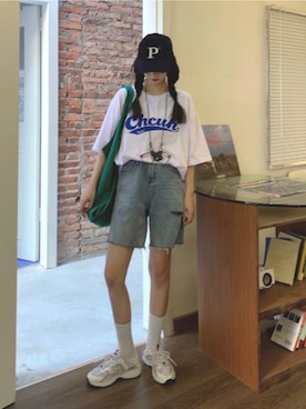 「DEVICE（デバイス）のアイテム（トップス）」を使った、DEVICEさん（レディース・165cm）の夏コーディネート