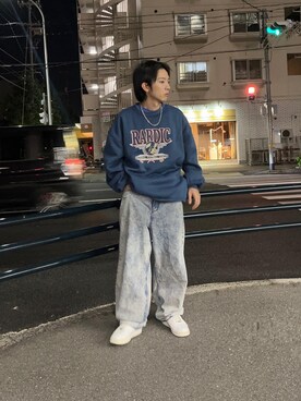 「ブルーコーデ」｜「アイテム（スウェット）」を使った、DEVICEさん（レディース・165cm）の春コーディネート