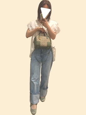 「襟付きトップス」｜「アイテム（その他シューズ）」を使った、myu-◎さん（レディース・157cm）の夏コーディネート