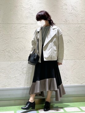 「ごきげんウィーク」｜「アイテム（ライダースジャケット）」を使った、erinaさん（レディース・153cm）の春コーディネート