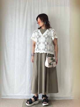 「Handmade（ハンドメイド）のアイテム（イヤリング）」を使った、erinaさん（レディース・153cm）の夏コーディネート