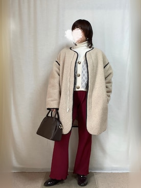 「アイテム（ドレスシューズ、パープル系）」を使った、erinaさん（レディース・153cm）の冬コーディネート