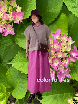 「アイテム（ドレスシューズ、パープル系）」を使った、erinaさん（レディース・153cm）の夏コーディネート