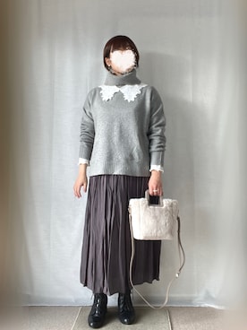 「オフタートルニット」｜erinaさん（レディース・153cm）の冬コーディネート