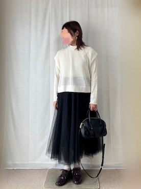 「アイテム（ドレスシューズ、パープル系）」を使った、erinaさん（レディース・153cm）の春コーディネート