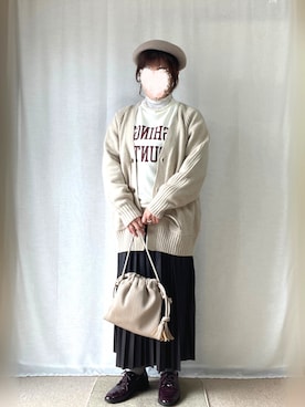 「アイテム（ドレスシューズ、パープル系）」を使った、erinaさん（レディース・153cm）の秋コーディネート