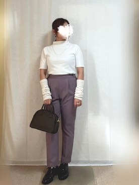 「アイテム（ドレスシューズ、パープル系）」を使った、erinaさん（レディース・153cm）の秋コーディネート