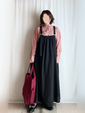 「アイテム（ジャンパースカート）」を使った、erinaさん（レディース・153cm）の秋コーディネート