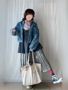 「しまむら（シマムラ）のアイテム（デニムジャケット）」を使った、erinaさん（レディース・153cm）の春コーディネート