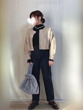 「アイテム（ドレスシューズ、パープル系）」を使った、erinaさん（レディース・153cm）の秋コーディネート