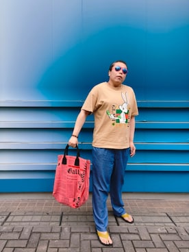 「no brand（ノーブランド）のアイテム（サンダル）」を使った、Panda Ngさん（メンズ・180cm）の夏コーディネート