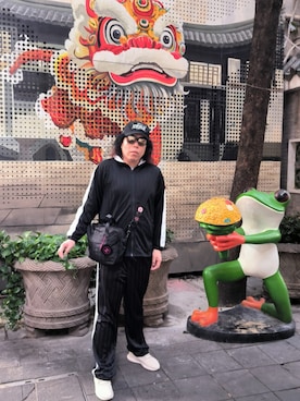 「アイテム（帽子）」を使った、Panda Ngさん（メンズ・180cm）の秋コーディネート