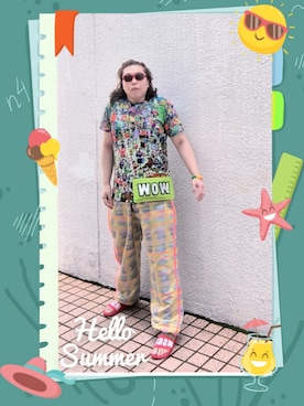 「MSGM（エムエスジーエム）のアイテム」を使った、Panda Ngさん（メンズ・180cm）の夏コーディネート