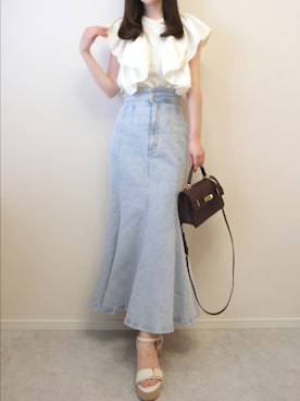 「&. NOSTALGIA（アンドドットノスタルジア）の【ZOZO限定】ジャガードウエーブブラウス（Shirts、ホワイト系）」を使った、❁︎ yuiko ❁︎さん（レディース・160cm）の夏コーディネート