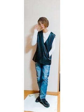 「アイテム（ベスト）」を使った、Keyさん（レディース・164cm・50代）の秋コーディネート