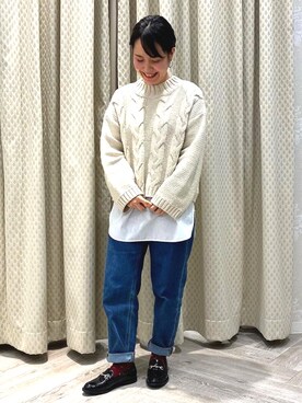 「ケーブルニット」｜「アイテム（レインシューズ）」を使った、JELLYBEANSさん（レディース・153cm）の冬コーディネート