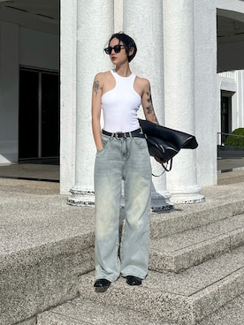 「アイテム（チューブトップ）」を使った、Ting Jianさん（レディース・160cm）の夏コーディネート