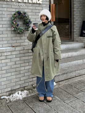 「no brand（ノーブランド）のアイテム（ノーカラーコート）」を使った、Ting Jianさん（レディース・160cm）の冬コーディネート