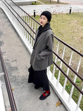 「アイテム（チェスターコート）」を使った、Ting Jianさん（レディース・160cm・30代）の冬コーディネート