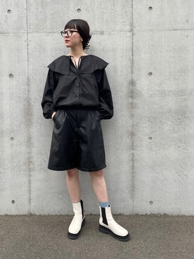 「レザーショーツ」｜ayumiさん（レディース・161cm）の秋コーディネート