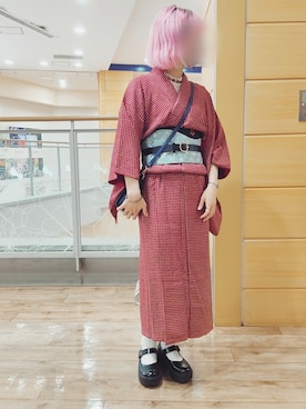 「着物」｜「アイテム（Tシャツ/カットソー）」を使った、いおさん（レディース・161cm）の夏コーディネート