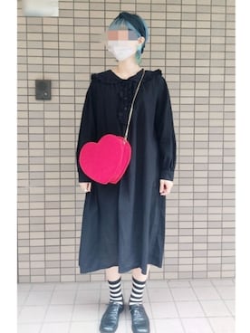 「ボーダーソックス」｜「アイテム（ワンピース/ドレス）」を使った、いおさん（レディース・160cm）の秋コーディネート