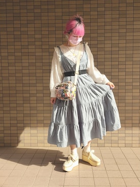 「水色」｜「アイテム（ワンピース/ドレス）」を使った、いおさん（レディース・161cm）の春コーディネート