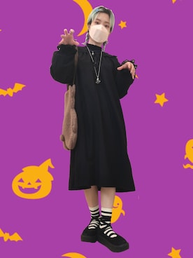 「ボーダーソックス」｜「アイテム（ワンピース/ドレス）」を使った、いおさん（レディース・161cm）の秋コーディネート