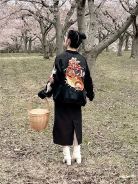 「アイテム（スカジャン）」を使った、𝕤𝕙𝕚𝕙𝕠さん（レディース・158cm）の夏コーディネート