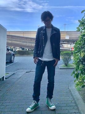 「STEVENSON OVERALL CO.（スティーブンソンオーバーオール）のアイテム（デニムパンツ）」を使った、326335さん（メンズ・179cm）の春コーディネート
