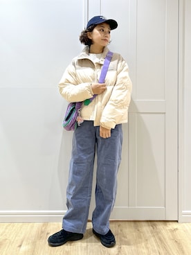 「MILKFED.（ミルクフェド）のMESSAGE EMBROIDERY CAP（キャップ）」を使った、MIKOTOさん（レディース・164cm）の秋コーディネート