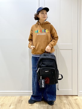 「MILKFED.（ミルクフェド）のMESSAGE EMBROIDERY CAP（キャップ）」を使った、MIKOTOさん（レディース・164cm）の秋コーディネート