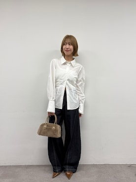 「mystic（ミスティック）の【新色NVY・BRN・BLU2/3サイズ展開】バレルBIGデニム（デニムパンツ）」を使った、komiya sakuraさん（レディース・162cm）の夏コーディネート