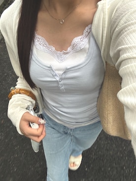 「UNIQLO（ユニクロ）のアイテム（タンクトップ、ブルー系）」を使った、twumamonさん（レディース・153cm）の秋コーディネート