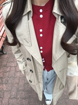 「Chico（チコ）の【SET ITEM】配色ボタンコンパクトカーデセット（カーディガン/ボレロ、レッド系）」を使った、twumamonさん（レディース・153cm）の春コーディネート