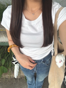 「GU（ジーユー）のアイテム（トップス、ホワイト系）」を使った、twumamonさん（レディース・153cm）の夏コーディネート