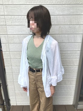 「ピスタチオ」｜「アイテム（チノパンツ）」を使った、YuKoさん（レディース・148cm）の夏コーディネート