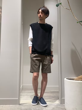 「ニットベスト」｜「アイテム（スリッポン）」を使った、★たか★さん（メンズ・178cm）の夏コーディネート