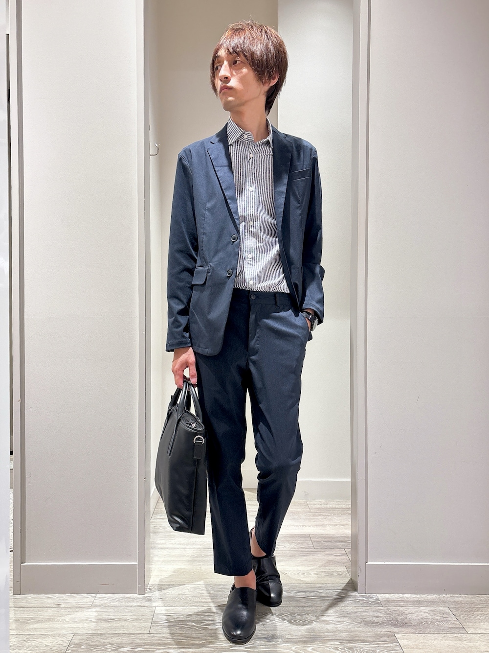 「ABAHOUSE GRAYの【上下2点セット/セットアップ対応】COOL DRY MAX セットアップ/スーツ / サマージャケット（セットアップ、ブルー系）」を使った、★たか★さん（メンズ・178cm）の夏コーディネートの1枚目の写真