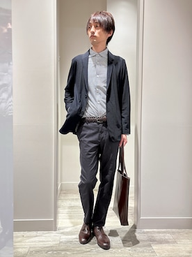 「ABAHOUSE GRAY（アバハウスグレイ）の【通年生地使用】トリコット サッカー 長袖シャツ（シャツ/ブラウス、ブルー系）」を使った、★たか★さん（メンズ・178cm）の春コーディネート