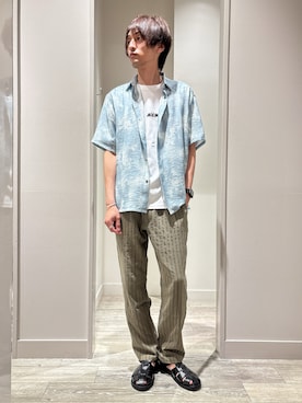 「ABAHOUSE GRAY（アバハウスグレイ）の【CITY PRINT】半袖Tシャツ（Tシャツ/カットソー、ホワイト系）」を使った、★たか★さん（メンズ・178cm）の春コーディネート