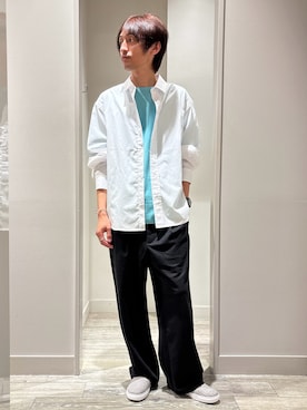 「ABAHOUSE（アバハウス）の【JAMES FABRIC】サイドガゼット レギュラーカラーシャツ / オーバーサイズ（シャツ/ブラウス、ホワイト系）」を使った、★たか★さん（メンズ・178cm）の夏コーディネート