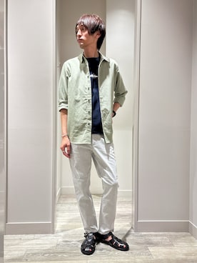 「ABAHOUSE GRAY（アバハウスグレイ）の【CITY PRINT】半袖Tシャツ（Tシャツ/カットソー、ブルー系）」を使った、★たか★さん（メンズ・178cm）の春コーディネート