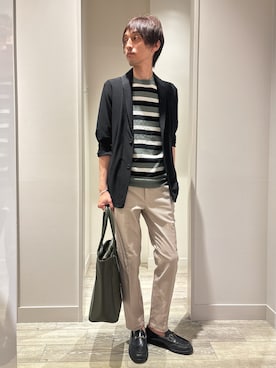 「ABAHOUSE GRAY（アバハウスグレイ）のブークレー マルチボーダー ニットTシャツ（Tシャツ/カットソー、グリーン系）」を使った、★たか★さん（メンズ・178cm）の春コーディネート