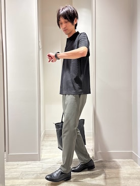 「ABAHOUSE GRAY（アバハウスグレイ）の【接触冷感/セットアップ対応】ナイロンジャガード ストレッチ スラックス（スラックス、グリーン系）」を使った、★たか★さん（メンズ・178cm）の夏コーディネート
