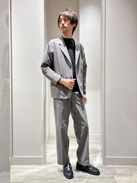 「ABAHOUSE GRAY（アバハウスグレイ）の【凹凸編み】リンクス ブロック 半袖Tシャツ（Tシャツ/カットソー、ブラック系）」を使った、★たか★さん（メンズ・178cm）の春コーディネート