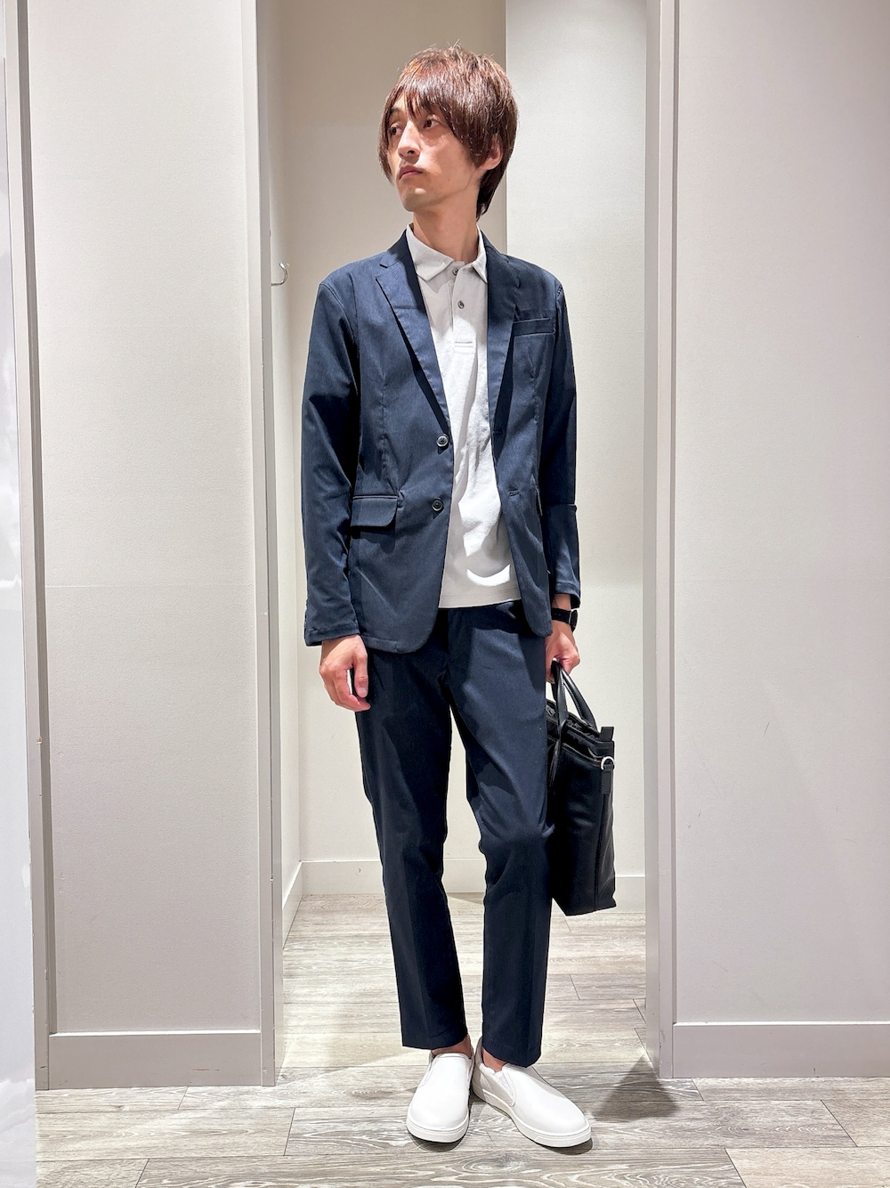 「ABAHOUSE GRAYの【上下2点セット/セットアップ対応】COOL DRY MAX セットアップ/スーツ / サマージャケット（セットアップ、ブルー系）」を使った、★たか★さん（メンズ・178cm）の夏コーディネートの1枚目の写真