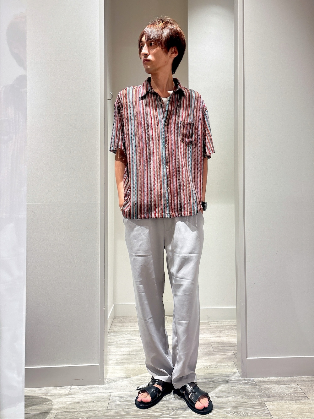 「AH ABAHOUSEの【AH ABAHOUSE】透かし編み 半袖 シャツ（シャツ/ブラウス、オレンジ系）」を使った、★たか★さん（メンズ・178cm）の夏コーディネートの1枚目の写真