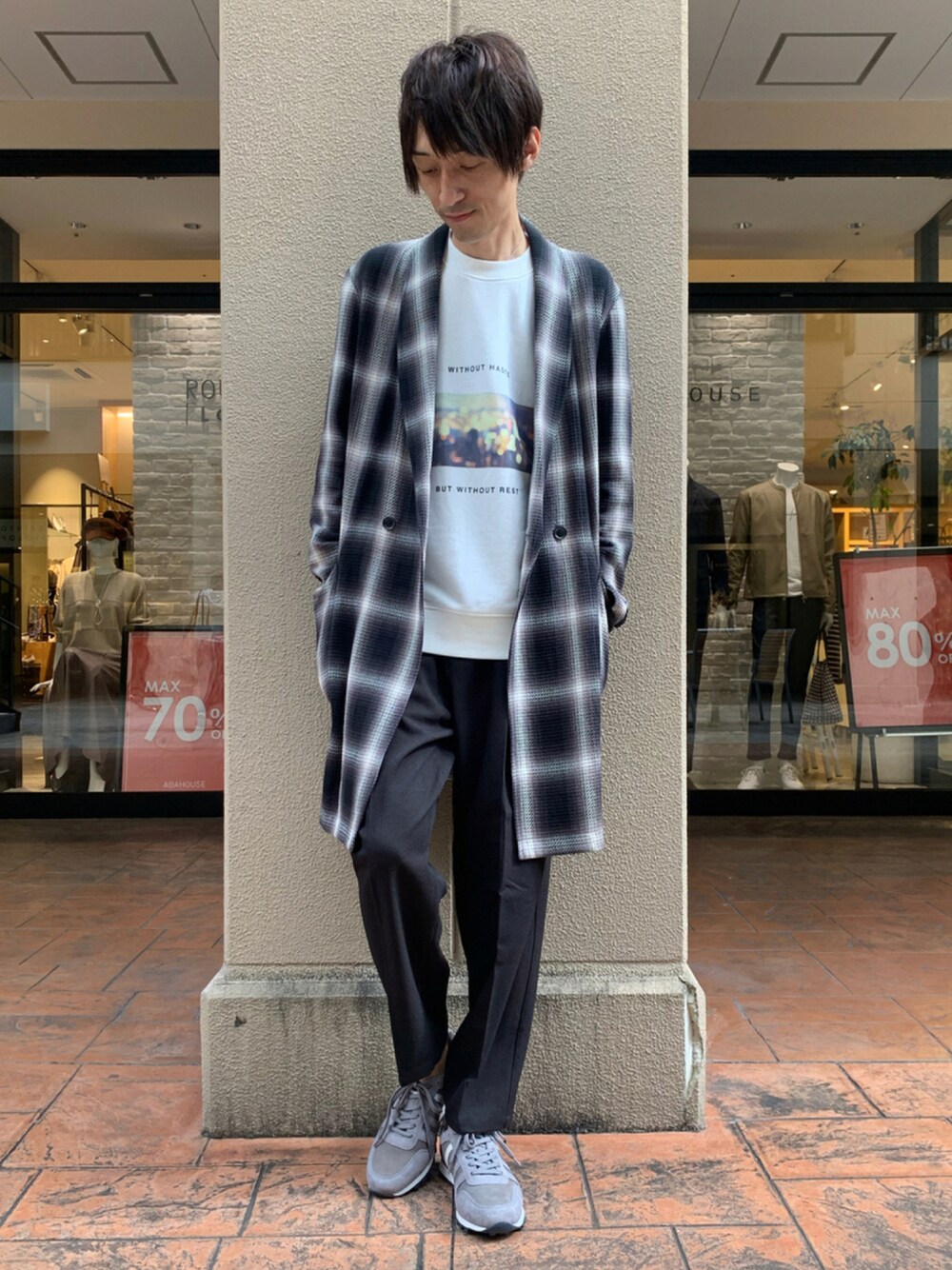 「スウェット、ビッグシルエット、スニーカーコーデ、デート、休日スタイル、ワイドパンツ、モード、きれいめカジュアル、秋服、アウトレット、オトナカジュアル、フォローお願いします、秋コーデ、おしゃれさんと繋がりたい、秋トレンド2021」｜「5351 POUR LES HOMMESのワイドオンブレードビーロングガウン（チェスターコート、ブラック系）」を使った、★たか★さん（メンズ・178cm）の秋コーディネートの1枚目の写真